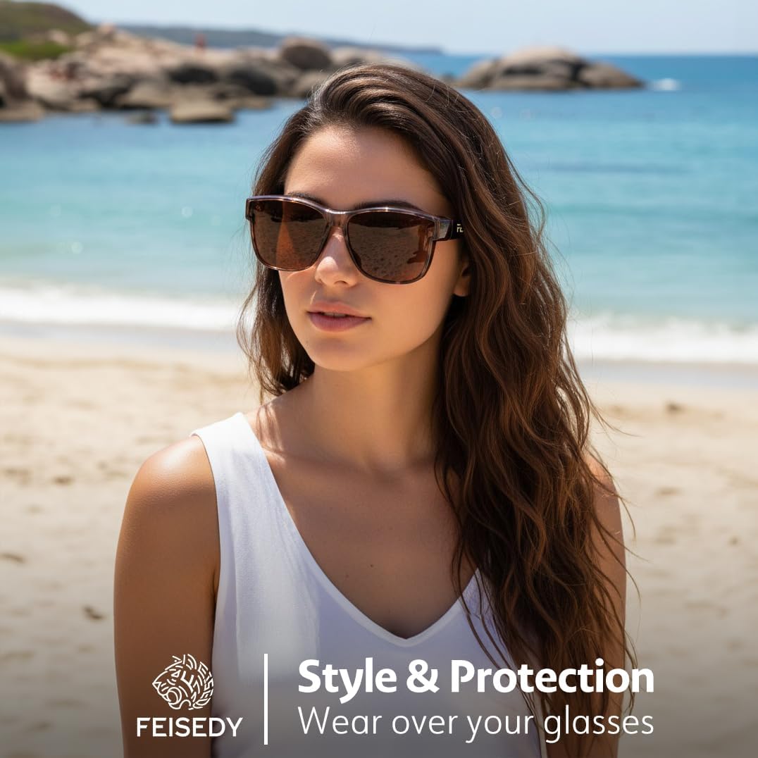 商品图片 32 | B0GQH1CMTJ | FEISEDY Fit Over Glasses Polarized Sunglasses Oversized Square UV400 B0250