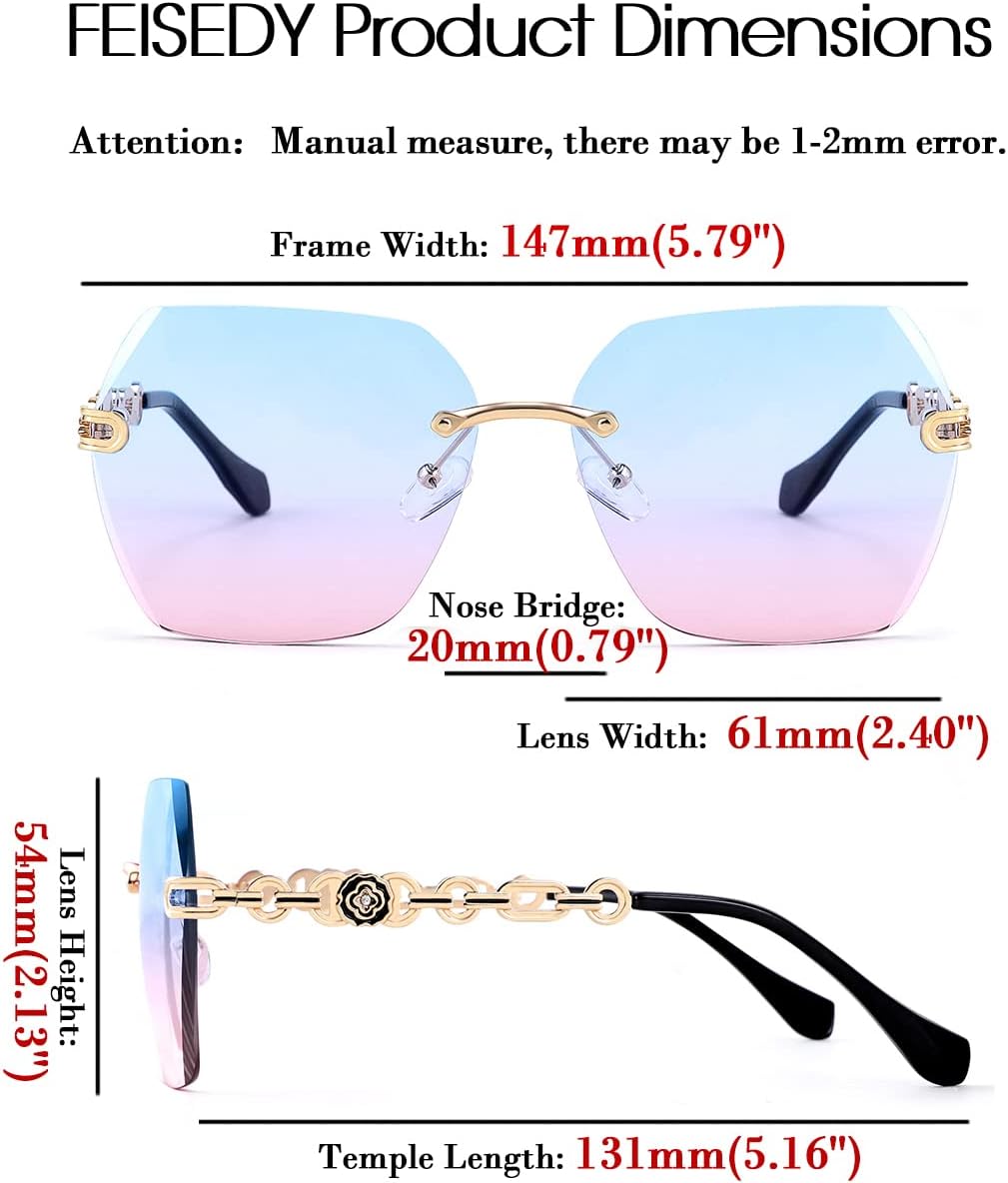 商品图片 66 | B083VRLS2Q | FEISEDY Classic Rimless Sunglasses Women Metal Frame Diamond Cutting Lens Sun Glasses B2567