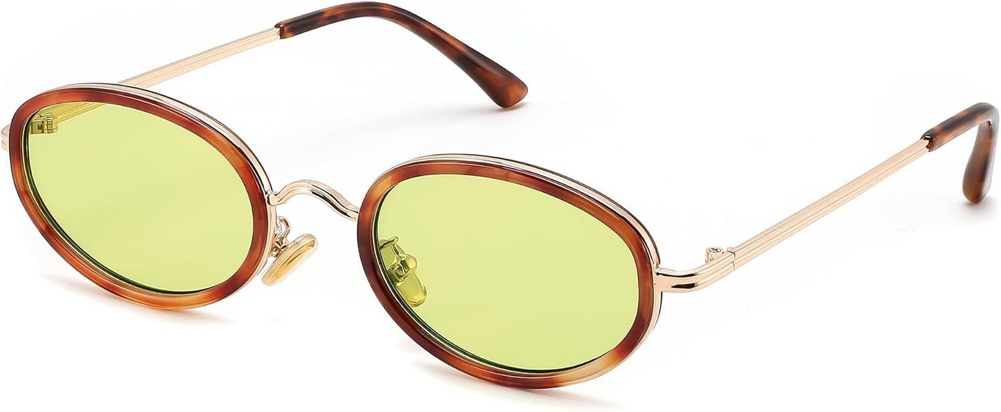 Tortoise Frame Light Green Lens / 52 Millimeters | B0H2XML83K | FEISEDY 90s Retro Oval Cat Eye Sunglasses UV400 Small Face B0450