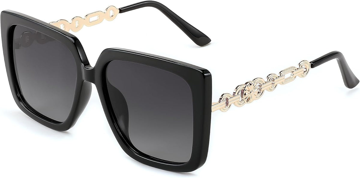 Black Frame Polarized Gradient Grey Lens / 55 Millimeters | B0CNGJXZ67 | FEISEDY Sunglasses Womens Trendy, Oversized Square Shades, Pearl Inlay Cat Eye Frame UV400 Protection B2625
