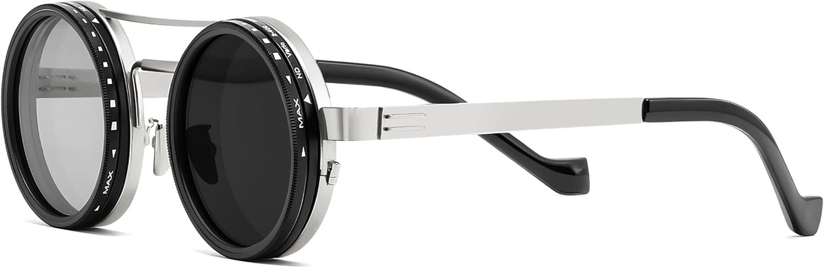 Sliver Aviator 0319 / 46 Millimeters | B0FK4L5C2L | FEISEDY Adjustable Sunglasses Polarized Men, Round Metal ND Filter B1400