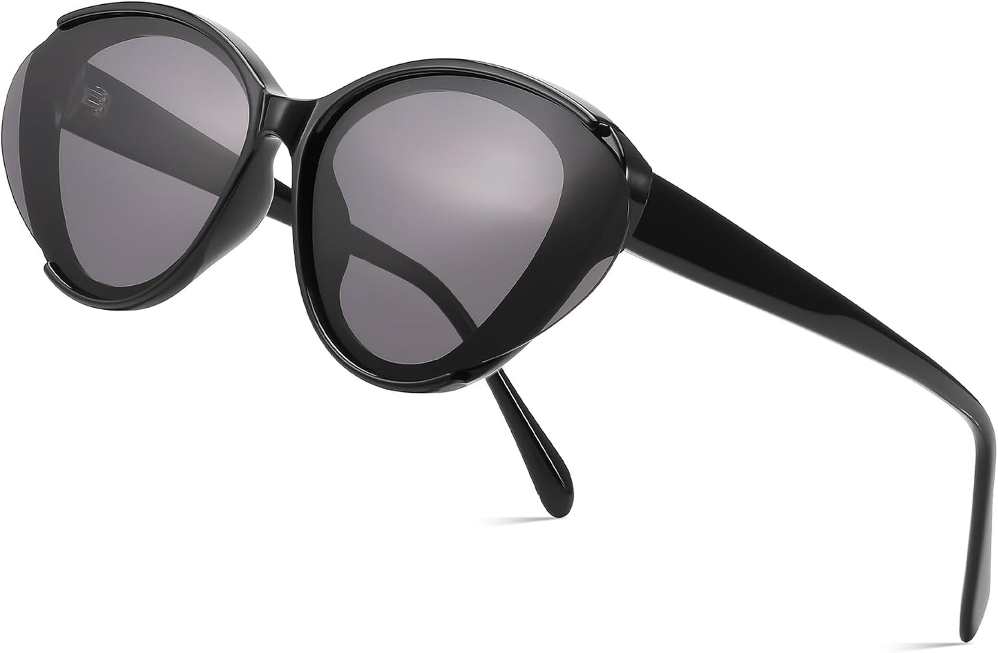 Black Frame & Lens / 53mm Millimeters | B0D6YJVTMS | FEISEDY Retro Polarized Cat Eye Sunglasses Women Trendy Mirrored Classic Designer Sunglasses UV Protection B0197