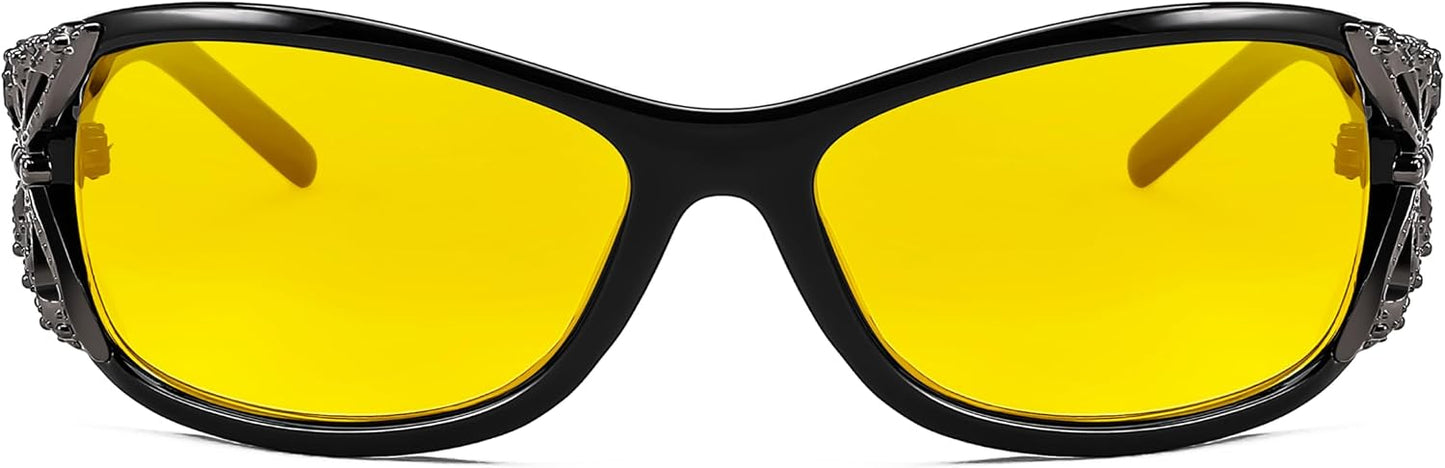 商品图片 74 | B081YY5RM3 | FEISEDY Classic Womens Night Glasses Driving Anti Glare Wrap Around Yellow Sunglasses B2548