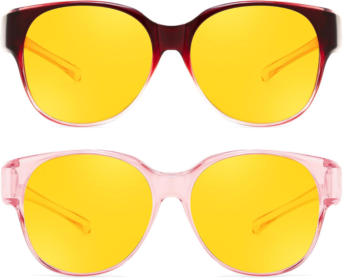 ÉÌƷͼƬ 38 | B0FX4NQCGM | FEISEDY 2Pack Night Driving Glasses Over Glasses with Yellow Lenses Fit Over Polarized Nighttime Sunglasses B0331