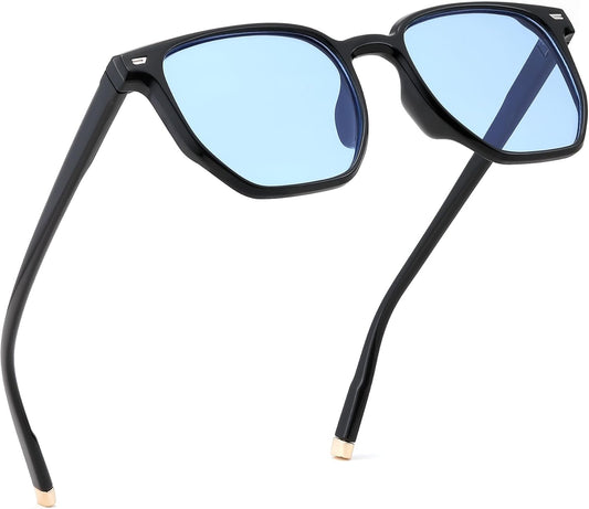 Black/Blue / 52 Millimeters | B0F58QMH7Q | FEISEDY Retro Square Sunglasses Women Men Trendy Rectangle Shades Vintage Sun Glasses B0274