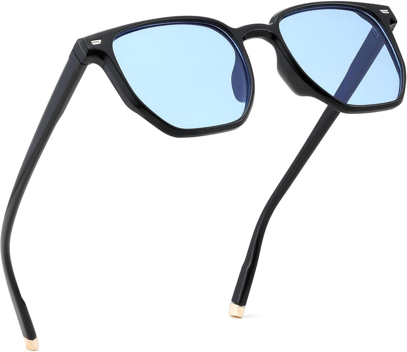 Black/Blue / 52 Millimeters | B0F58QMH7Q | FEISEDY Retro Square Sunglasses Women Men Trendy Rectangle Shades Vintage Sun Glasses B0274