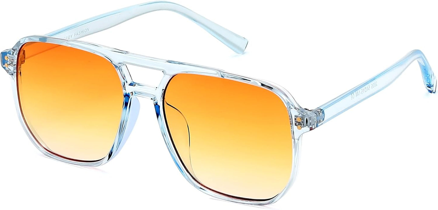 011 Light Blue Frame/Gradient Brown Lens / 57 Millimeters | B0CBRY6DYD | FEISEDY Retro Square Aviator Sunglasses Women Men 70s Vintage Trendy Plastic Frame Sun Glasses B2835