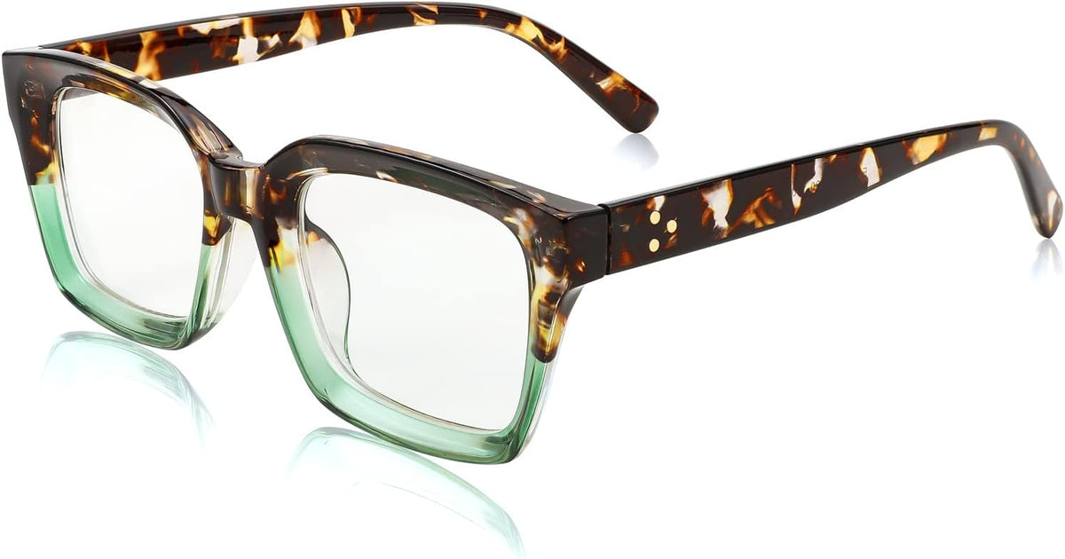 Leopard - Transparent Green / 50 Millimeters | B0BCXTKBDZ | FEISEDY Glasses Frame Womens, Square Thick Eyeglasses Frame, Classic Eyewear for Men B2461