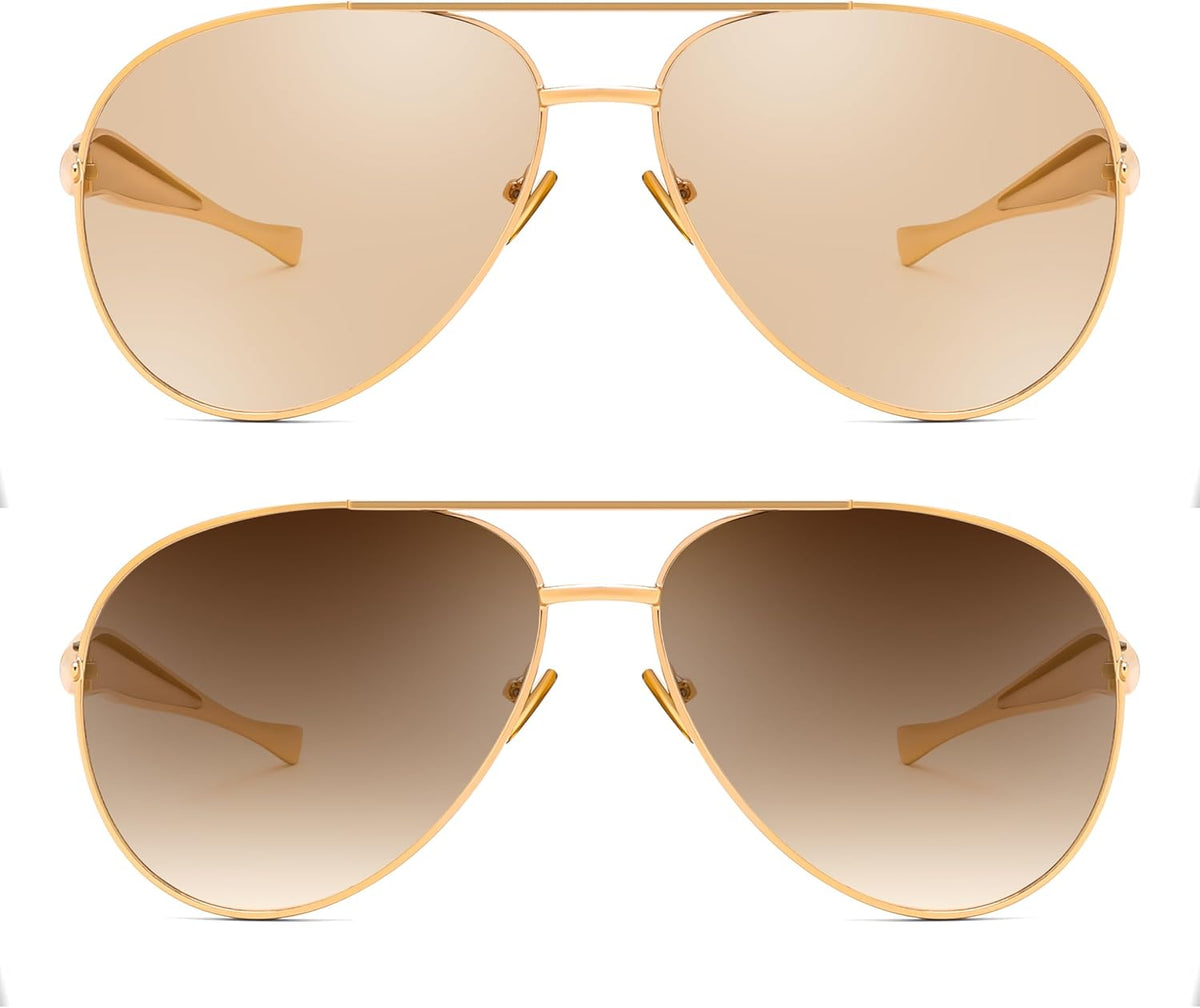 ÉÌƷͼƬ 4 | B0FKML2SSC | FEISEDY Oversized Aviator Sunglasses Women Men - Retro Gold Metal Chunky Frame, UV400 for Driving & Daily Wear B0311