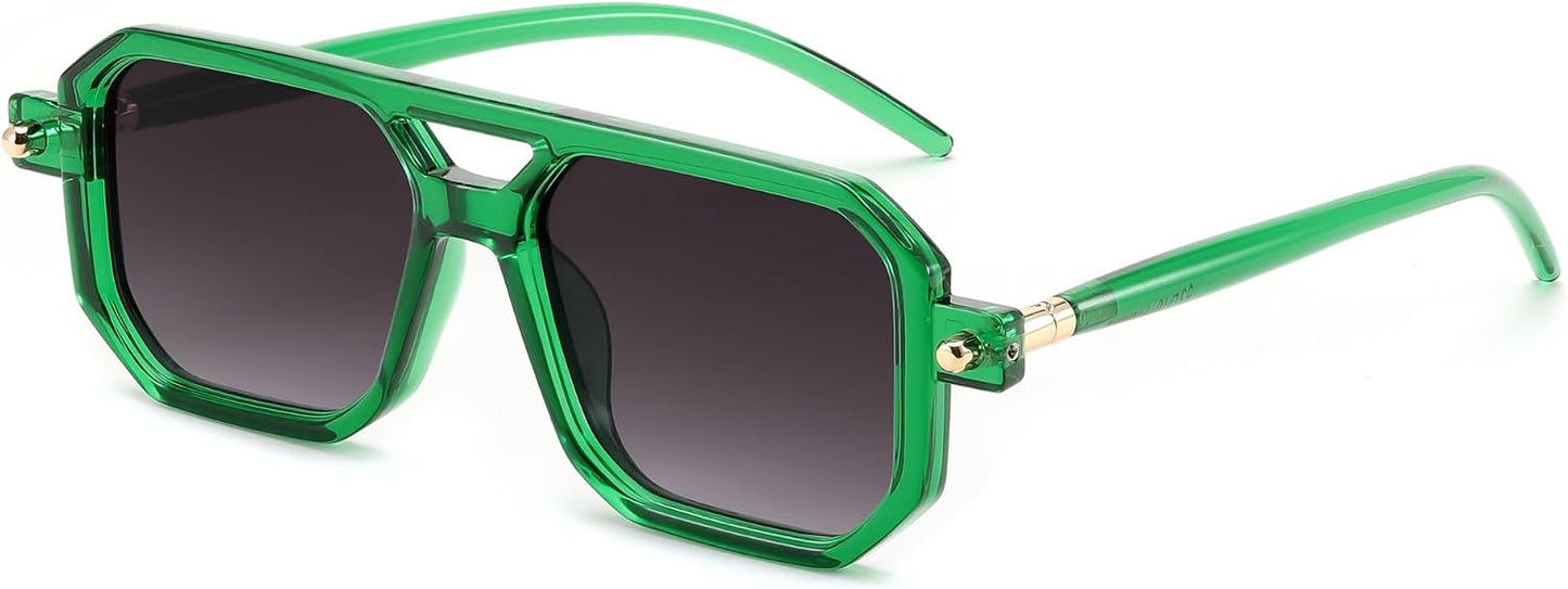 020 Transparent Green & Gradient Grey Lens / 52 Millimeters | B0CYLNXQWV | FEISEDY Vintage Square 70s Flat Aviator Sunglasses Women Men Classic Retro Stylish Frame UV400 Sunglasses B2622