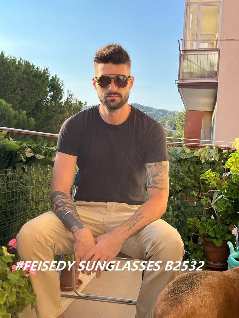 ÉÌƷͼƬ 3 | B09WN3J4YZ | FEISEDY Retro Round Steampunk Sunglasses Women Men Leatherwear B2532