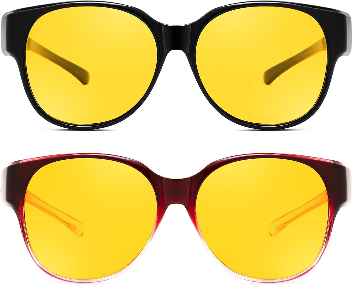 ÉÌƷͼƬ 29 | B0FX4NQCGM | FEISEDY 2Pack Night Driving Glasses Over Glasses with Yellow Lenses Fit Over Polarized Nighttime Sunglasses B0331