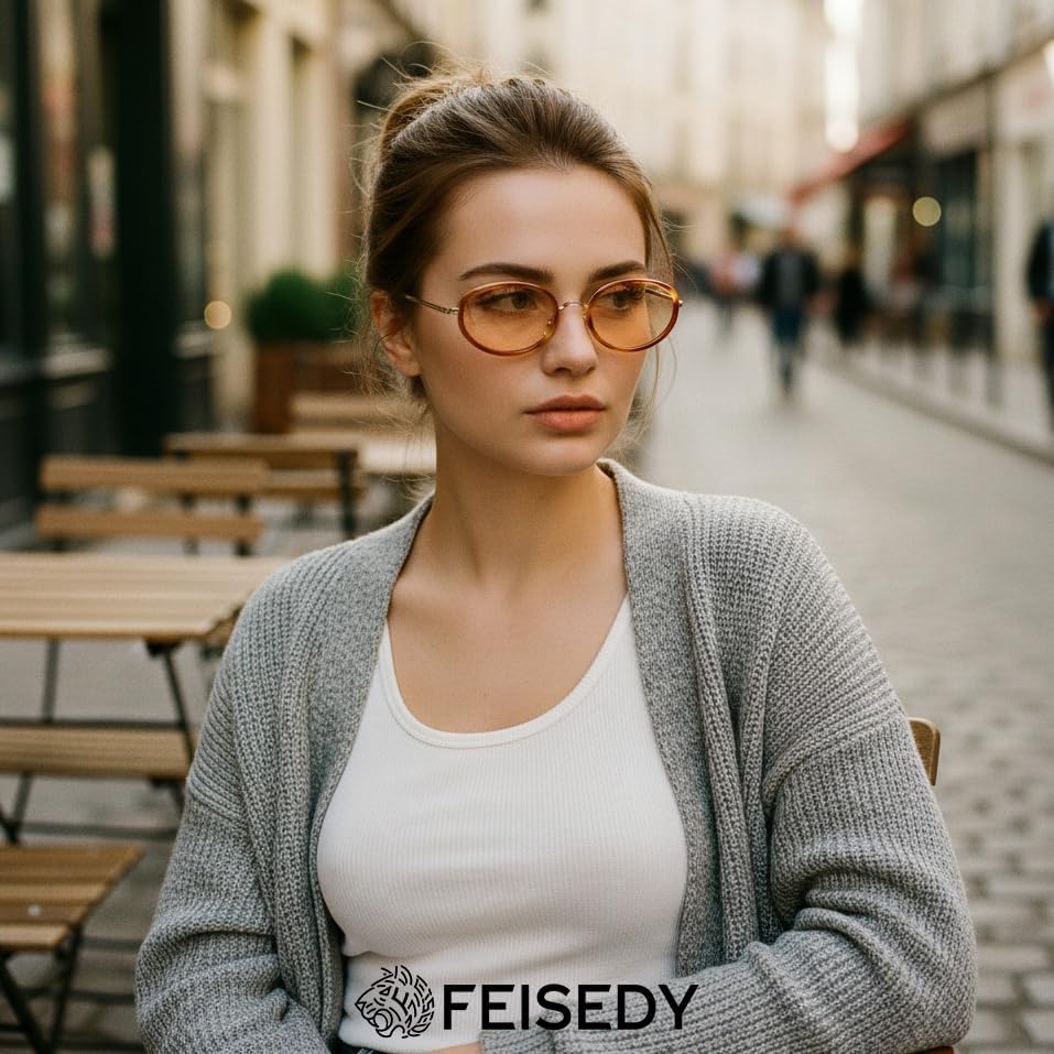 商品图片 24 | B0H2XM1HNJ | FEISEDY 90s Retro Oval Cat Eye Sunglasses UV400 Small Face B0450