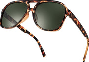 Polarized Leopard - Blackish Green Lens / 60 Millimeters | B0CCRPB33W | FEISEDY Vintage Retro 70s Plastic Aviator Sunglasses Women Men Classic Large Squared Frame B2751