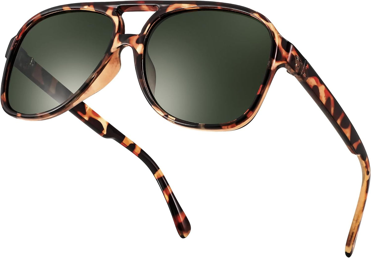 Polarized Leopard - Blackish Green Lens / 60 Millimeters | B0CCRPB33W | FEISEDY Vintage Retro 70s Plastic Aviator Sunglasses Women Men Classic Large Squared Frame B2751