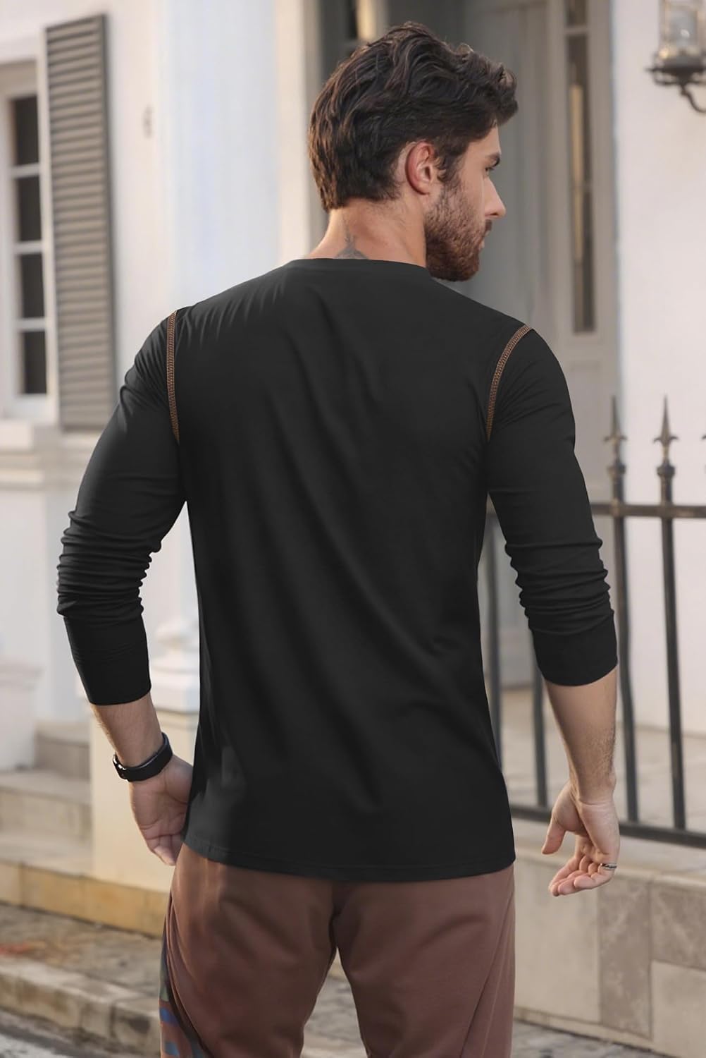商品图片 4 | B0GL8FCK9T | Men's Long Sleeve Henley Shirt, Casual T-Shirt with Color Block Design, Classic Button Collar Pullover for Daily