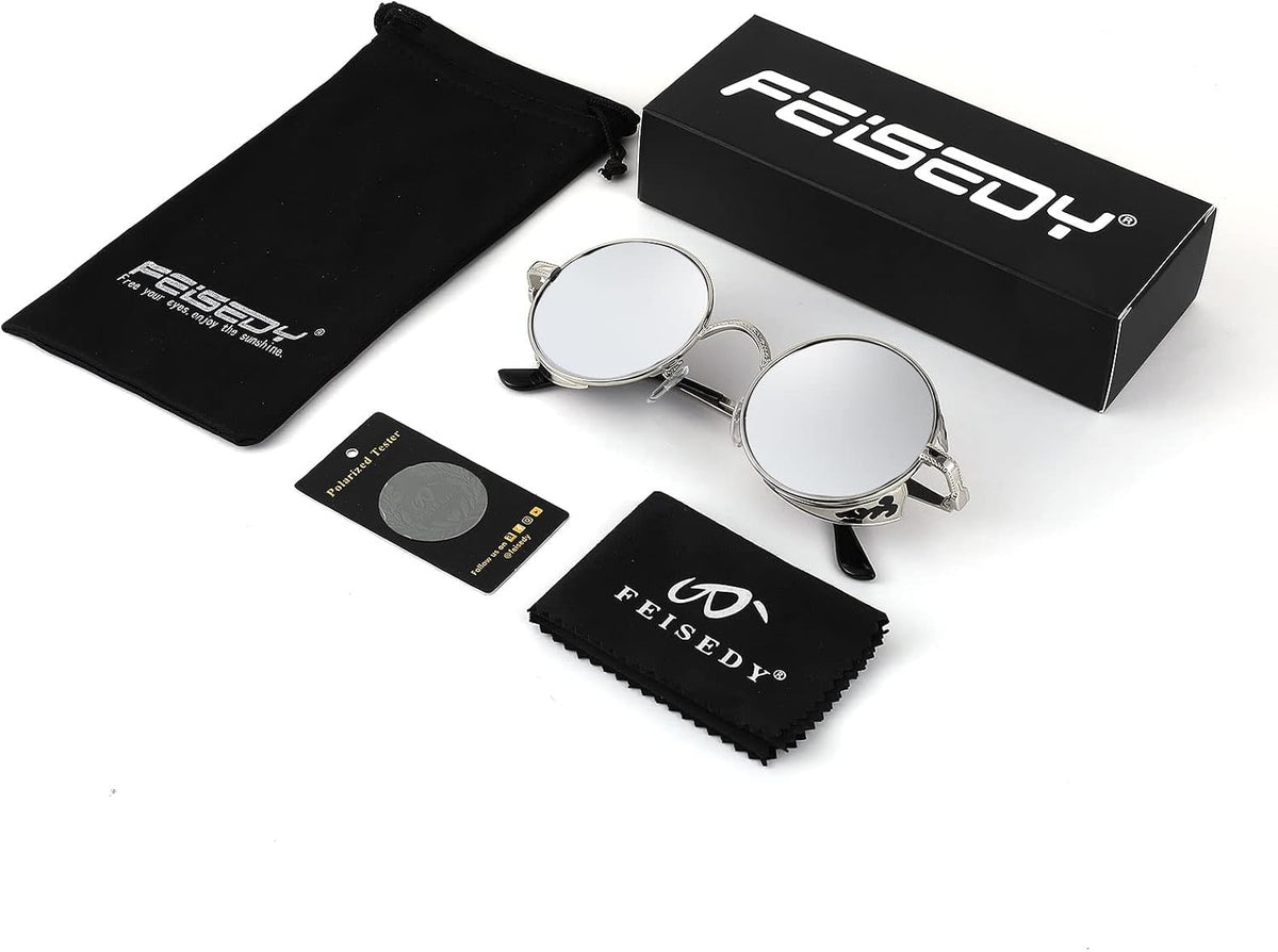 ÉÌƷͼƬ 23 | B0CHLX78KB | FEISEDY Retro Steampunk Sunglasses for Men Women, Round Metal Frame Gothic Vintage Style B2820