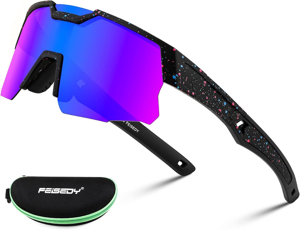 Black Frame Blue Mirrored Lens / Large | B0CTXZDMHN | FEISEDY Kids Sports Sunglasses UV400 for Youth, Ages 8-16 B0048
