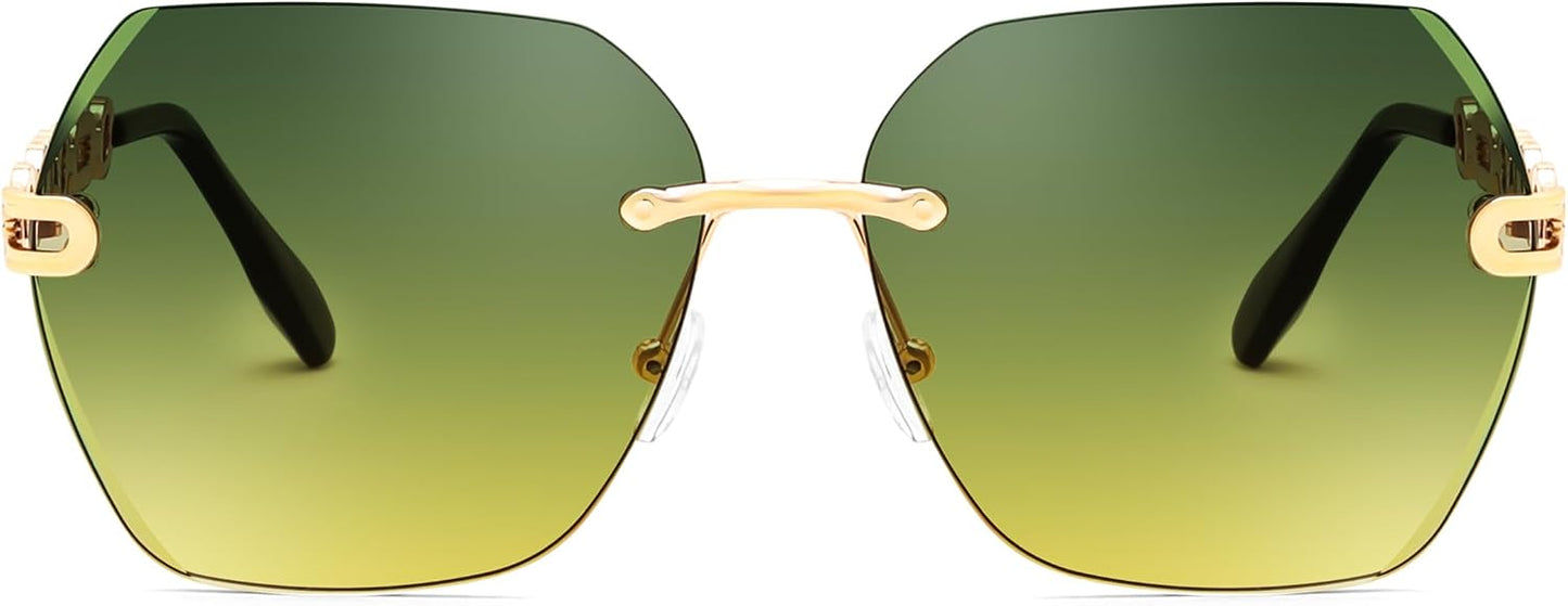 商品图片 53 | B083VRLS2Q | FEISEDY Classic Rimless Sunglasses Women Metal Frame Diamond Cutting Lens Sun Glasses B2567