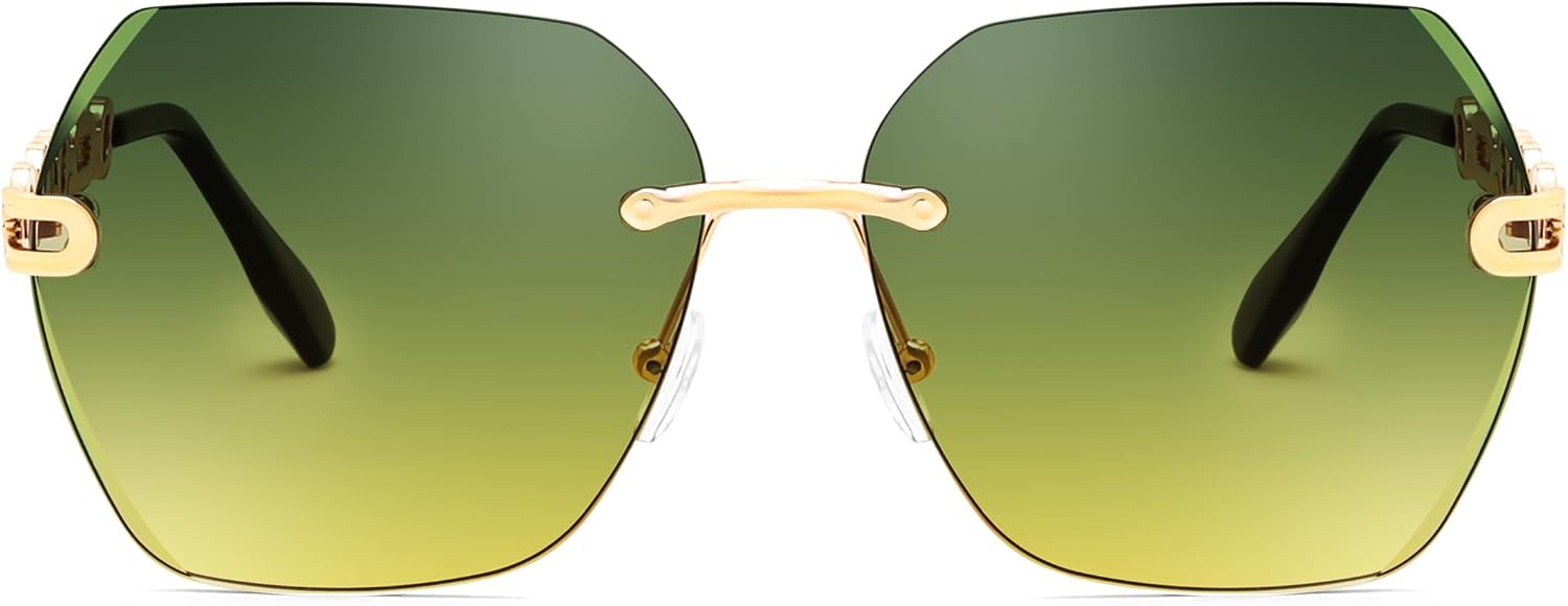 商品图片 53 | B083VRLS2Q | FEISEDY Classic Rimless Sunglasses Women Metal Frame Diamond Cutting Lens Sun Glasses B2567