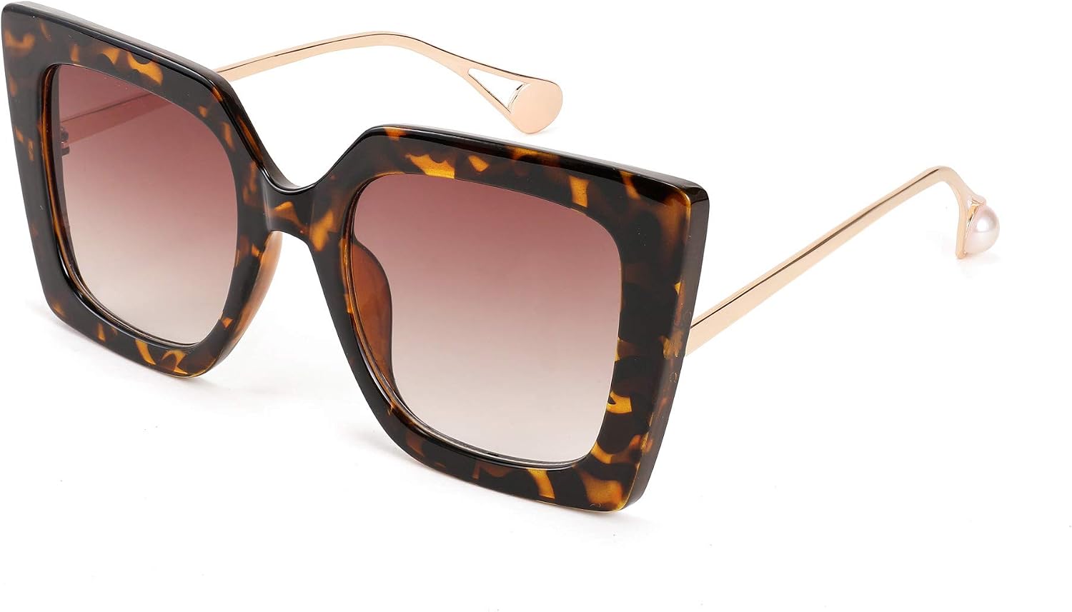 Leopard / 50 Millimeters | B08HVP8PFS | FEISEDY Sunglasses Womens Trendy, Oversized Square Shades, Pearl Inlay Cat Eye Frame UV400 Protection B2625
