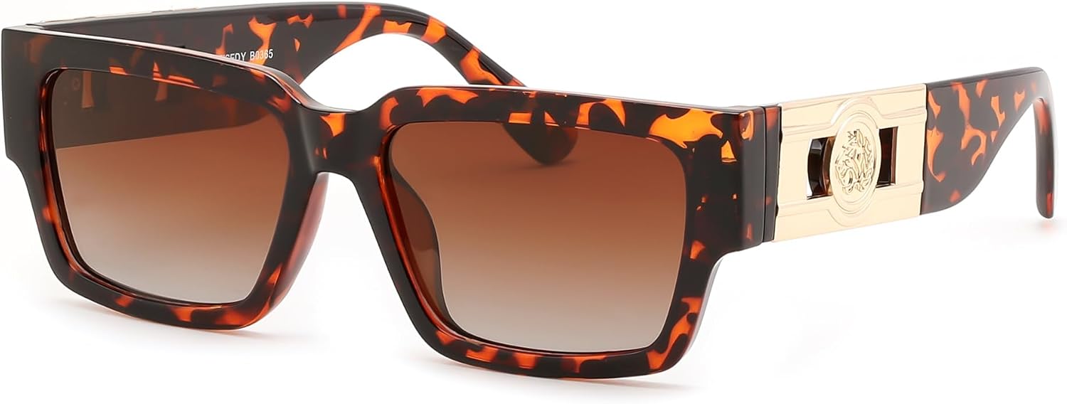 Tortoise/Gradient Brown / 56 Millimeters | B0GD5C4WYH | FEISEDY Retro Trendy Rectangle Polarized Sunglasses for Women Men,Classic Narrow Square Sun Glasses B0314