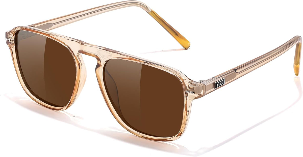 003 Light Coffee Frame & Tea / 52 Millimeters | B0F4D3K5BL | FEISEDY Polarized Aviator Mens Sunglasses Square Modern Women Vintage Style Acetate Frame UV400 B0191
