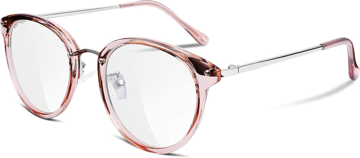 Pink Frame Transparent Lens / 1.85 Inches | B074FSNBYJ | FEISEDY Women Vintage Glasses Frames Round Eyewear Clear Lens B2260