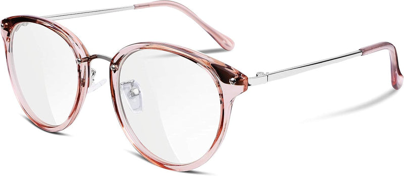 Pink Frame Transparent Lens / 1.85 Inches | B074FSNBYJ | FEISEDY Women Vintage Glasses Frames Round Eyewear Clear Lens B2260