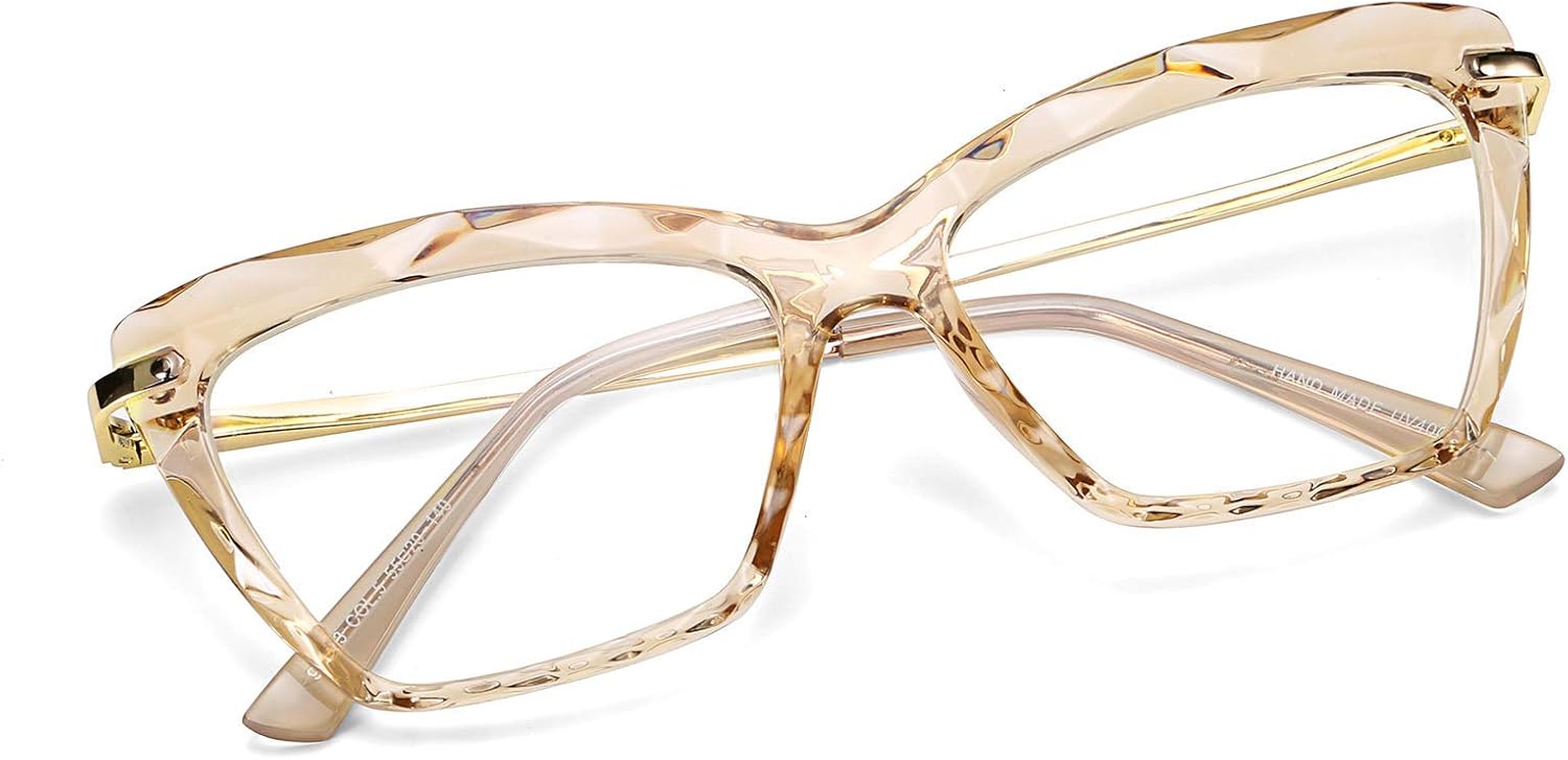 Champagne / 55 Millimeters | B07FR7MCDC | FEISEDY Cat Eye Glasses Frame Clear Lenses Lightweight Eyewear for Women B2440