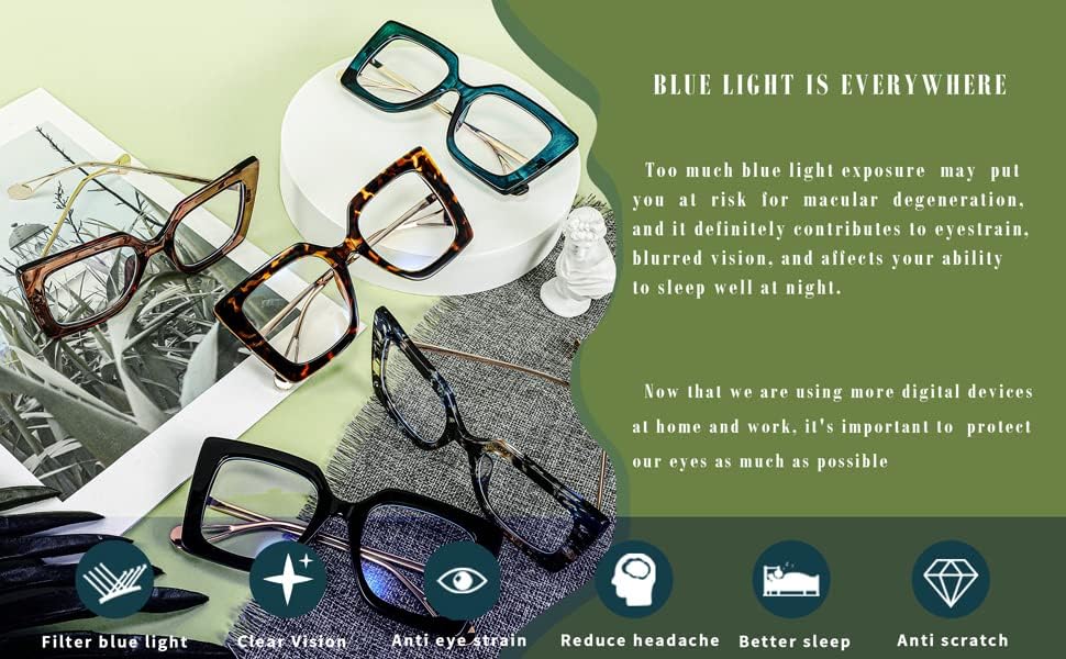 商品图片 20 | B08DF5QRXC | FEISEDY Oversized Square Blue Light Blocking Glasses Eye Strain Glare Pearl Inlay Arm Cat Eye Fashion Eyewear B2639