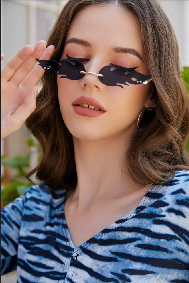 ÉÌƷͼƬ 38 | B09JK7M3SQ | FEISEDY Fire Flame Sunglasses for Women Mirror Rimless Fire Shaped Novelty Sunglasses B2839