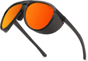 Black Frame & Red Mirror Lens / 60 Millimeters | B0CT5QRV49 | FEISEDY Polarized Aviator Sunglasses Men Women Oversized Round Steampunk Sunglasses Side Shield Goggles B0095
