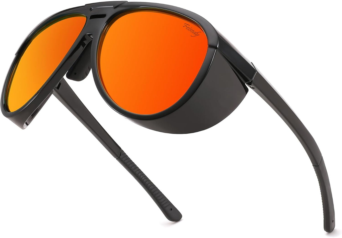 Black Frame & Red Mirror Lens / 60 Millimeters | B0CT5QRV49 | FEISEDY Polarized Aviator Sunglasses Men Women Oversized Round Steampunk Sunglasses Side Shield Goggles B0095