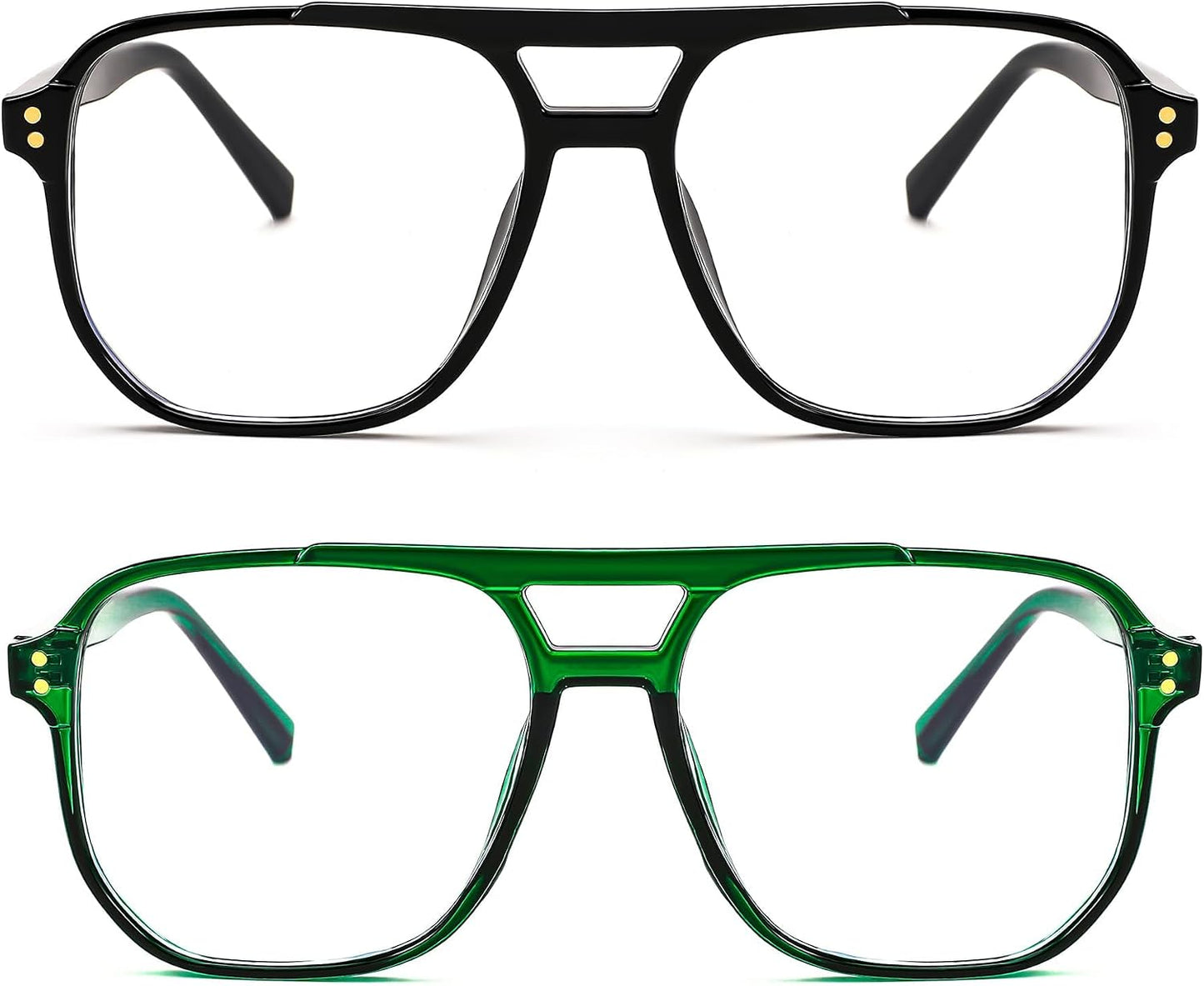 2pack Black+transparent Green / 54 Millimeters | B0DZH6KHL7 | FEISEDY Blue Light Glasses for Women Men Oversized Pilot Lightweight B2866