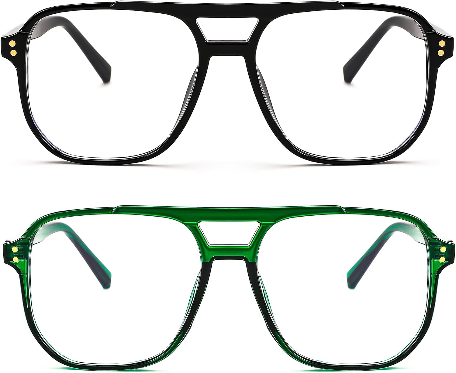 2pack Black+transparent Green / 54 Millimeters | B0DZH6KHL7 | FEISEDY Blue Light Glasses for Women Men Oversized Pilot Lightweight B2866