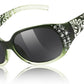 Green Frame & Grey Lens / 57 Millimeters | B0FZT681BF | FEISEDY Women's Polarized Sunglasses Wrap Around Rhinestone Design Fashion Sunnies UV400 Protection B1091