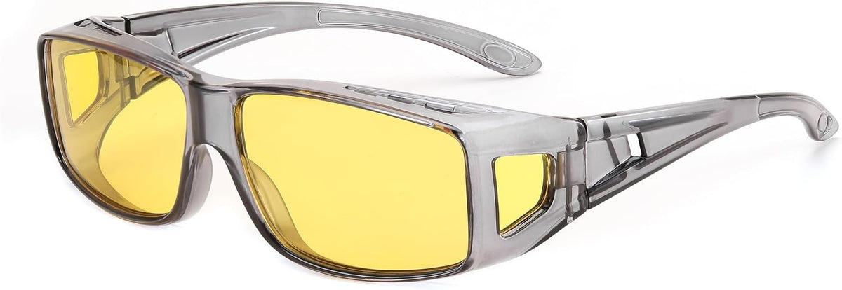 Grey Frame & Night Vision / Yellow Night Vision | B0DK374TYH | DJ10094 Night Vision Glasses Fit Over Glasses, Anti Glare Yellow Lens for Men & Women