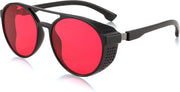 Red Lens / 54 Millimeters | B0BXL3JZM4 | FEISEDY Classic Steampunk Sunglasses for Men Women Retro Round Gothic Shades Eyewear UV400 Protection B2957