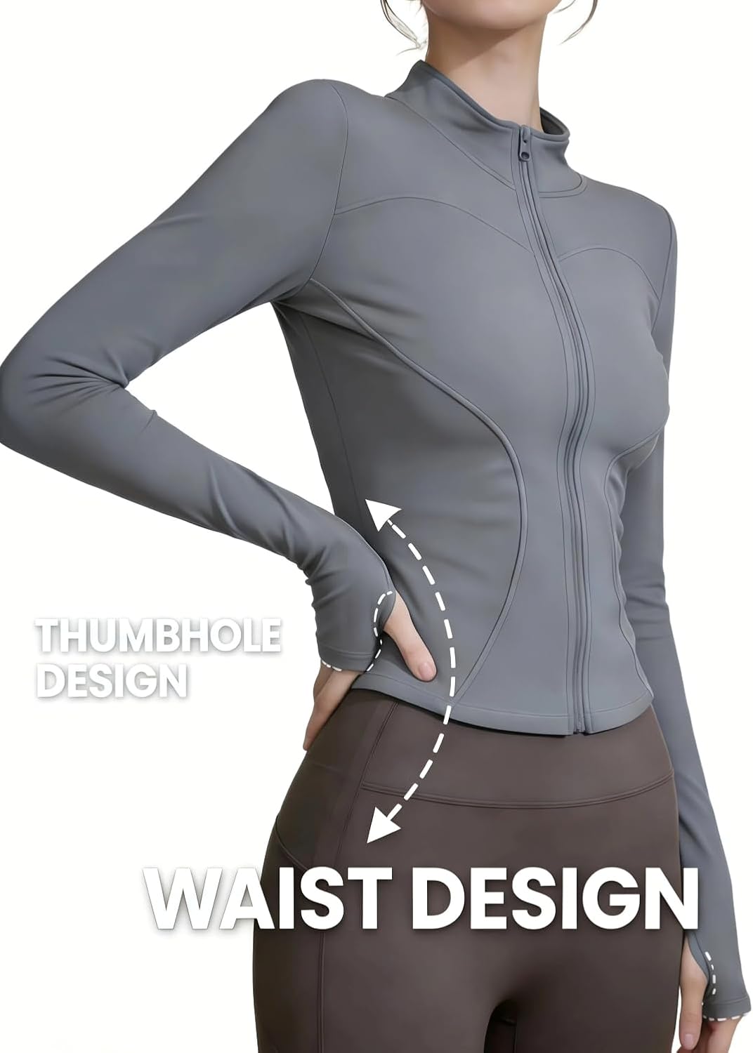 商品图片 16 | B0GFW1PJVL | Athletic Jackets For Women Zip-Up Moisture-Wicking Quick-Dry Lightweight Long Sleeve With Thumb Holes for Yoga, Gym, Running