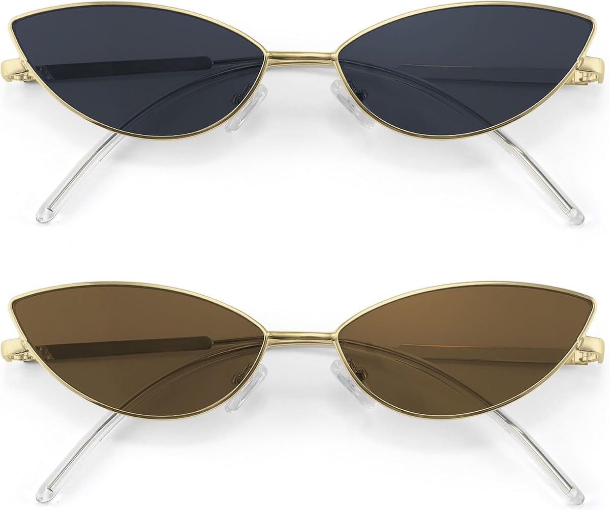 2pack Smoke + Brown / 58 Millimeters | B0DZXL3VGR | FEISEDY Y2K Sunglasses for women Men Fashion Cateye Designer B2298