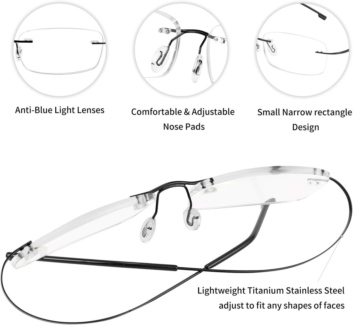 ÉÌƷͼƬ 13 | B08LNLRPLD | FEISEDY Lightweight Rimless Titanium Stainless Steel Anti-Blue Light Reading Glasses B2686