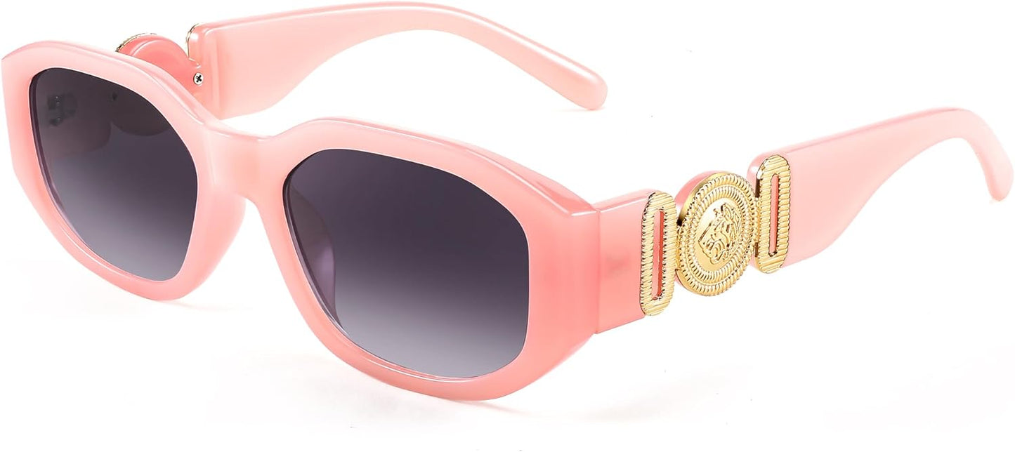 006 Pink Frame/Gradient Gray Lens / 54 Millimeters | B0BZP14DRY | FEISEDY Retro Trendy Rectangle Sunglasses Women Men Narrow Shades B2322