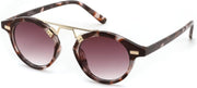 Dark Brown Floral Tortoise Frame & Gradient Purple Lens / 46 Millimeters | B0GX65GM2F | FEISEDY Retro Round Metal Brow Sunglasses for Women for Small Face B0427