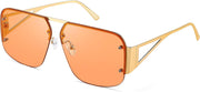 Gold Frame Brown Lens / 62 Millimeters | B0CP27QS1N | FEISEDY Trendy Aviator Sunglasses for Women Men Retro Metal Rimless Frame Square Shades B2985