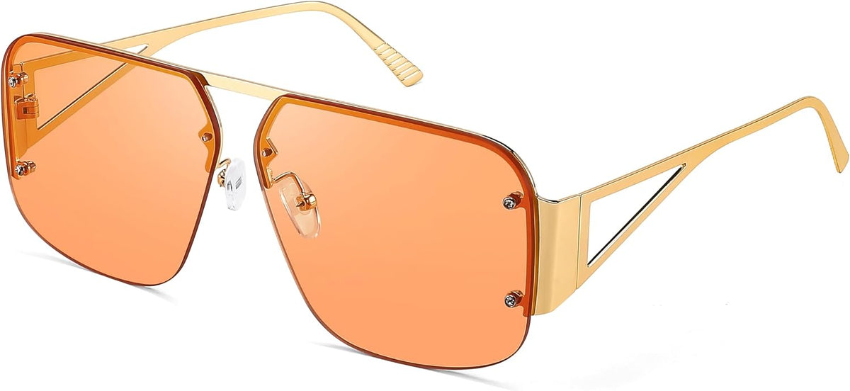 Gold Frame Brown Lens / 62 Millimeters | B0CP27QS1N | FEISEDY Trendy Aviator Sunglasses for Women Men Retro Metal Rimless Frame Square Shades B2985