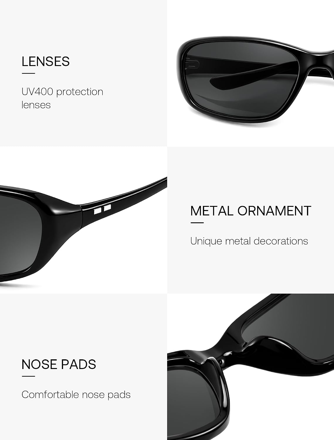 商品图片 3 | B0GLGJQXJW | FEISEDY Y2K Bug Eye Cat Eye Oval Sunglasses for Women Men B0407 | Ultra-lightweight, UV400 protection, Versatile & Chic, Petite faces