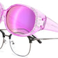 Transparent Purple/Purple Mirror / 61 Millimeters | B0GRVVR41V | FEISEDY Women's Polarized Wrap-Around Fit Over Sunglasses with Rhinestones, Anti-Glare Driving Sun Glasses B0362