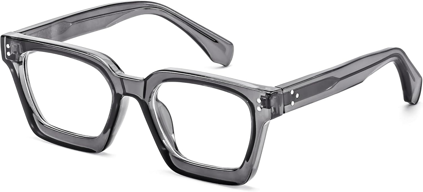 Transparent Gray / 50 Millimeters | B0CWRJHZWH | FEISEDY Blue Light Blocking Glasses Women Men Chunky Square Computer Glasses B0101