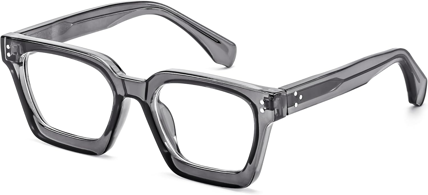 Transparent Gray / 50 Millimeters | B0CWRJHZWH | FEISEDY Blue Light Blocking Glasses Women Men Chunky Square Computer Glasses B0101